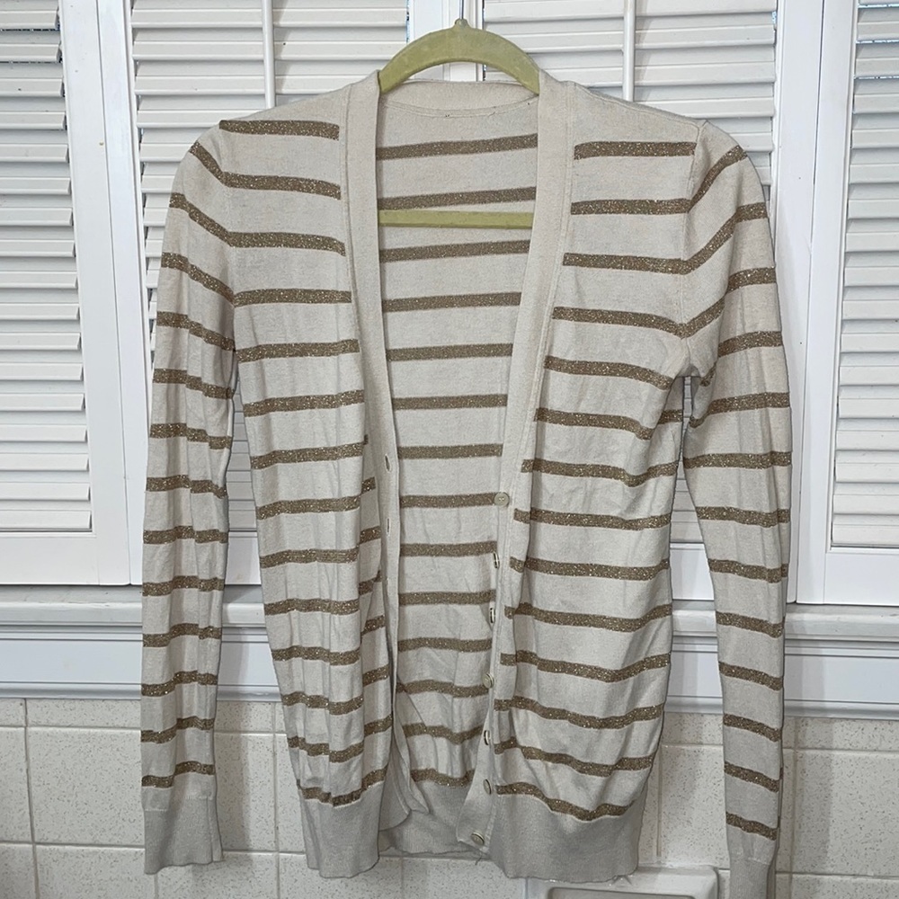 Gold and cream button up sweater cardigan - Picture 2 of 4